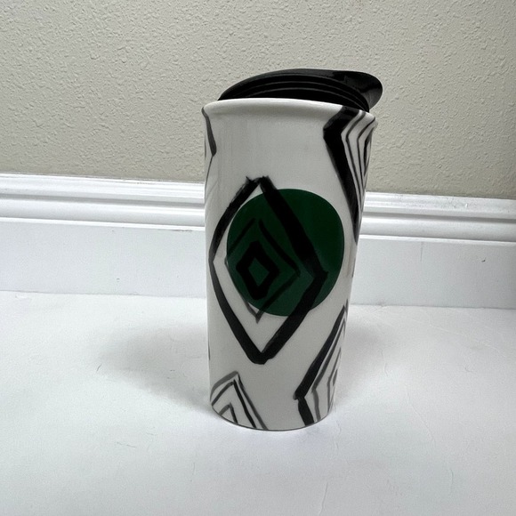 2014 Starbucks Travel Mug Ceramic Coffee Black Diamond Dot RARE 10 oz Tumbler - Picture 3 of 6